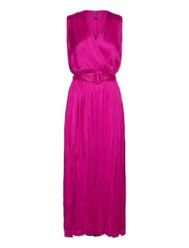 Pleated Satin Dress Knelang Kjole Pink Mango