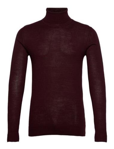 Merino Knit Roll-Neck Tops Knitwear Turtlenecks Burgundy Lindbergh