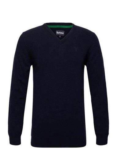 Essential Lambswool V Neck Tops Knitwear V-necks Navy Barbour