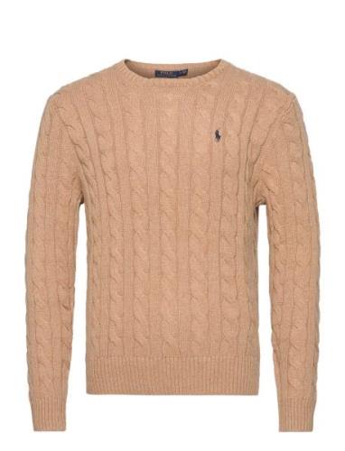 Cable-Knit Cotton Sweater Designers Knitwear Round Necks Beige Polo Ra...