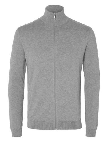 Slhberg Full Zip Cardigan Noos Tops Knitwear Full Zip Jumpers Grey Sel...