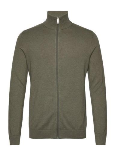 Slhberg Full Zip Cardigan Noos Tops Knitwear Full Zip Jumpers Khaki Gr...