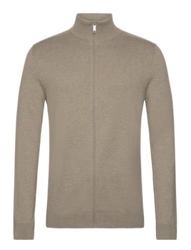 Slhberg Full Zip Cardigan Noos Tops Knitwear Full Zip Jumpers Khaki Gr...