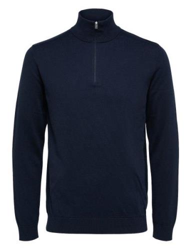 Slhberg Half Zip Cardigan Noos Tops Knitwear Half Zip Jumpers Navy Sel...