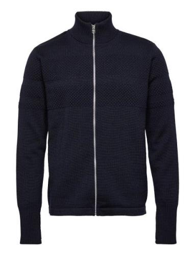 Wool Klemens Zip Knit Tops Knitwear Full Zip Jumpers Navy Mads Nørgaar...