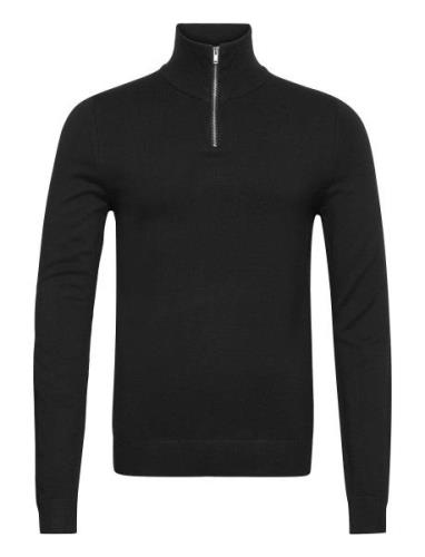 Ecovero Half Zip L/S Knit Tops Knitwear Half Zip Jumpers Black Lindber...