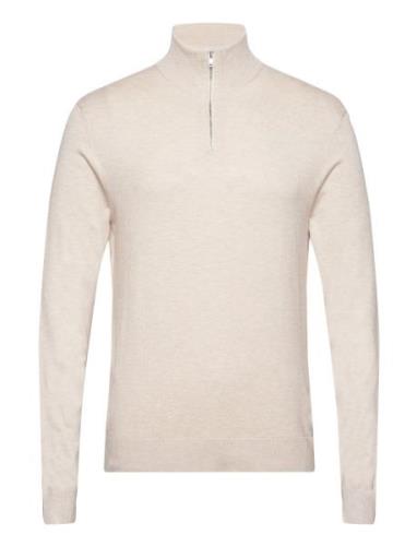 Ecovero Half Zip L/S Knit Tops Knitwear Half Zip Jumpers Beige Lindber...