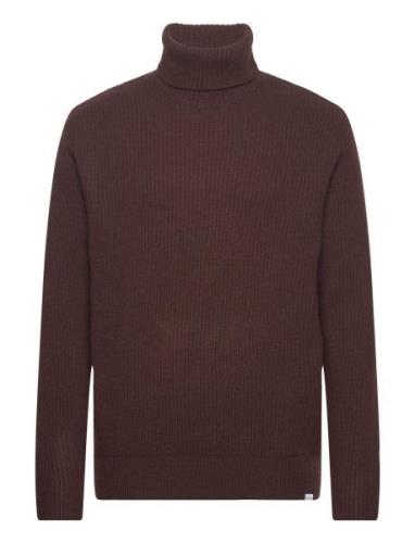 Eddie Wool Rib Rollneck Knit Tops Knitwear Turtlenecks Brown Les Deux