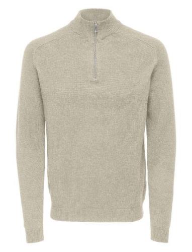 Onsedward Reg 7 Wool Half Zip Knit Tops Knitwear Half Zip Jumpers Beig...