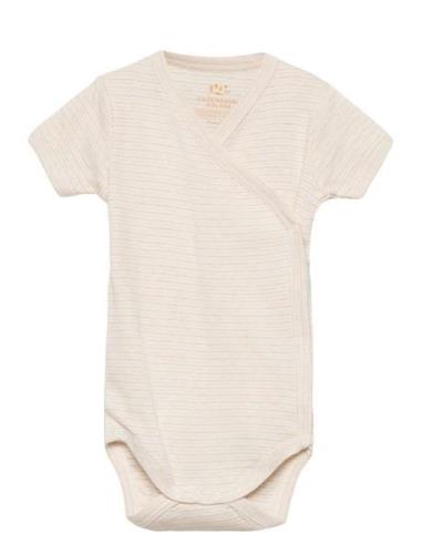 Baby Striped Wrap Body W. Short Sleeve Bodies Wrap Bodies Cream Copenh...