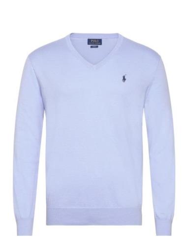 Slim Fit Textured Cotton Sweater Tops Knitwear V-necks Blue Polo Ralph...