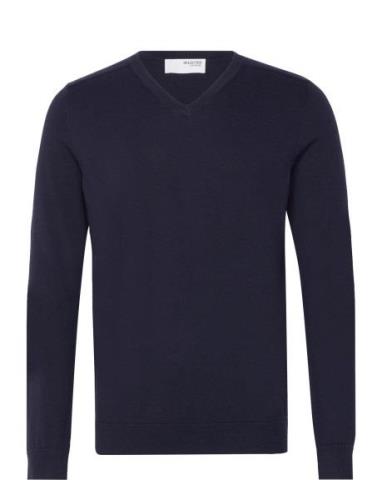 Slhberg Ls Knit V-Neck Noos Tops Knitwear V-necks Navy Selected Homme