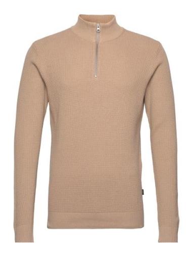 Cfkarlo 0092 Half Zipper Knit Tops Knitwear Half Zip Jumpers Beige Cas...