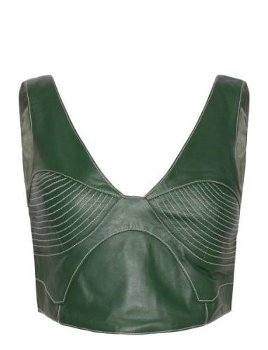 Jody Leather Top Tops Crop Tops Sleeveless Crop Tops Green Hosbjerg