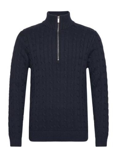 Slhryan Structure Half Zip Tops Knitwear Half Zip Jumpers Navy Selecte...