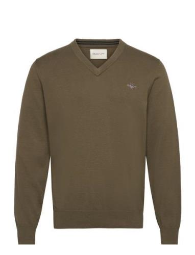 Classic Cotton V-Neck Tops Knitwear V-necks Khaki Green GANT