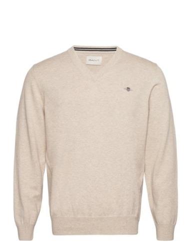 Classic Cotton V-Neck Tops Knitwear V-necks Beige GANT