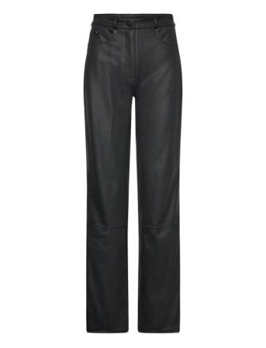 Coated Milano Hr Straight Bottoms Trousers Leather Leggings-Bukser Bla...