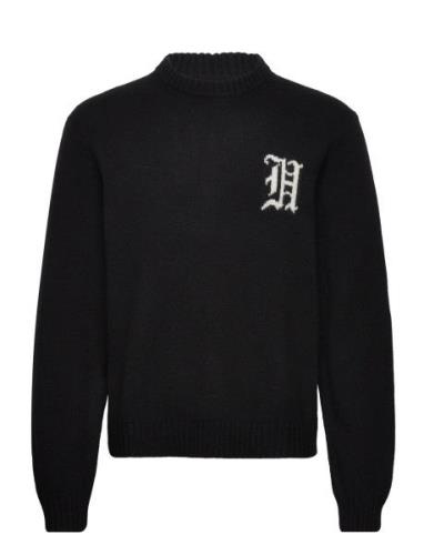 Intarsia Logo Crewneck Knit Designers Knitwear Round Necks Black HAN K...