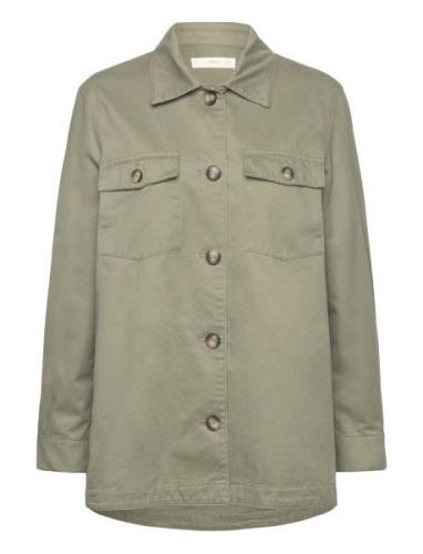 Cotton Overshirt With Buttons Tops Overshirts Khaki Green Mango