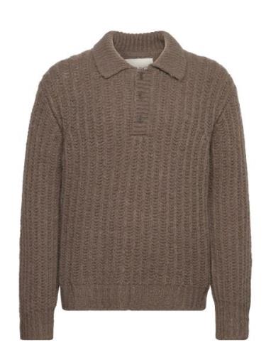 Curly Wool Rib Polo Tops Knitwear Long Sleeve Knitted Polos Brown GANT