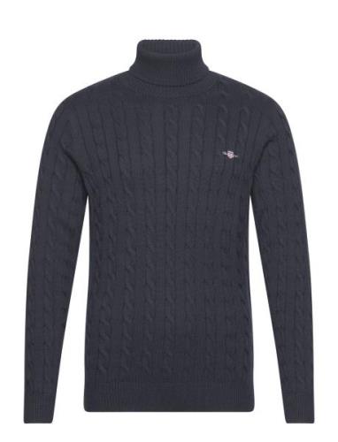 Cotton Cable Turtle Neck Tops Knitwear Turtlenecks Navy GANT