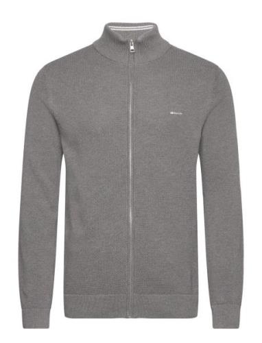 Cotton Pique Zip Cardigan Tops Knitwear Full Zip Jumpers Grey GANT