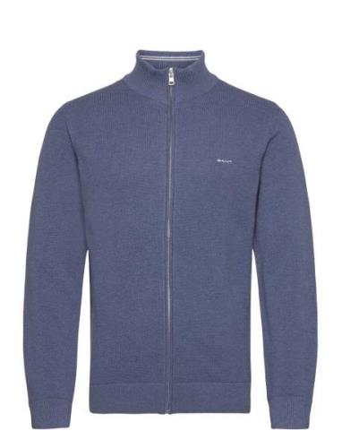 Cotton Pique Zip Cardigan Tops Knitwear Full Zip Jumpers Navy GANT