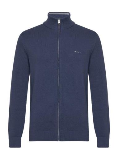 Cotton Pique Zip Cardigan Tops Knitwear Full Zip Jumpers Navy GANT