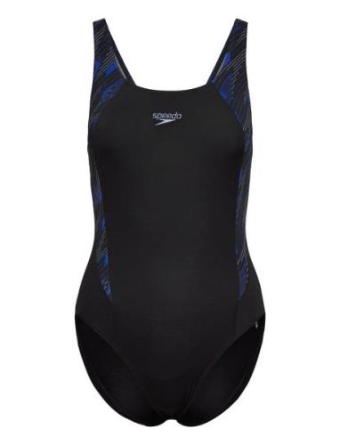 Womens Hyper Boom Splice Muscleback Sport Swimsuits Black Speedo