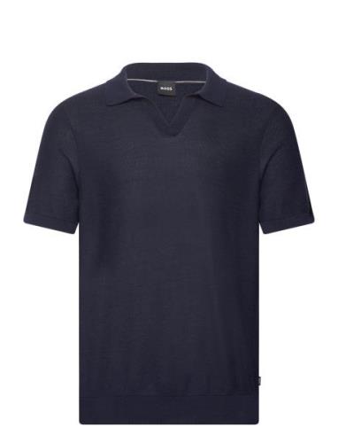 Tempio Tops Knitwear Short Sleeve Knitted Polos Blue BOSS