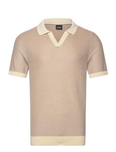 Tempio Tops Knitwear Short Sleeve Knitted Polos Cream BOSS