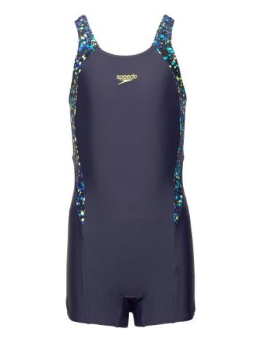 Girls Printed Panel Legsuit Sport Swimsuits Navy Speedo