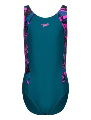 Girls Hyperboom Splice Muscleback Sport Swimsuits Blue Speedo