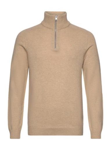 Slhreg Dan Wool-Mix Zip High Neck Tops Knitwear Half Zip Jumpers Beige...