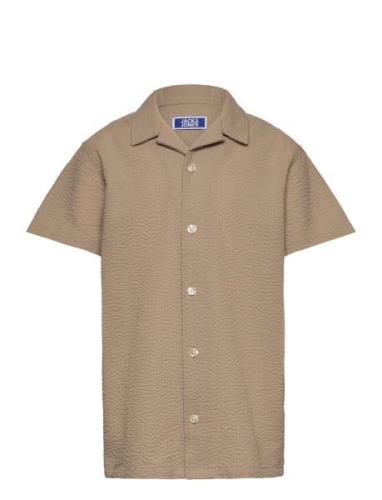 Jorpalma Seersucker Shirt Ss Jnr Tops Shirts Short-sleeved Shirts Beig...