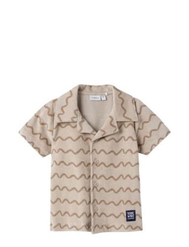 Nmmfelo Terry Ss Shirt Tops Shirts Short-sleeved Shirts Beige Name It