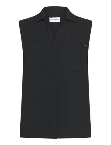 Pocket Blouse Sleeveless Tops Blouses Sleeveless Black Calvin Klein