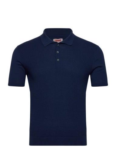 Waffle Polo Ss Tops Knitwear Short Sleeve Knitted Polos Navy Baracuta