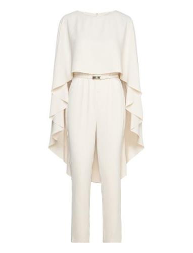 Belted Cape Georgette Jumpsuit Bottoms Jumpsuits Cream Lauren Ralph La...