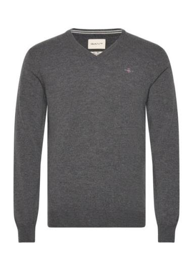 Superfine Lambswool V-Neck Tops Knitwear V-necks Grey GANT