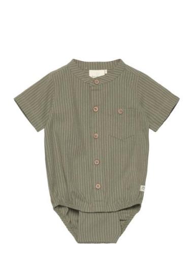 Body Shirt Ss Stripe Bodies Short-sleeved Green En Fant