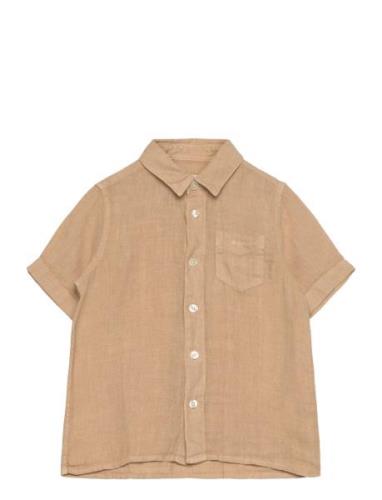 Reg. Linen Ss Shirt Tops Shirts Short-sleeved Shirts Beige GANT