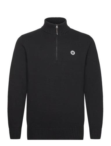 Blu Halfzip Jumper Tops Knitwear Half Zip Jumpers Black Double A By Wo...