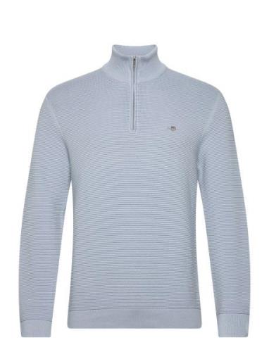 Textured Cotton H-Zip Tops Knitwear Half Zip Jumpers Blue GANT