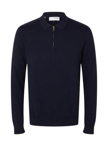 Slhberg Ls Half Zip Polo Noos Tops Knitwear Half Zip Jumpers Navy Sele...