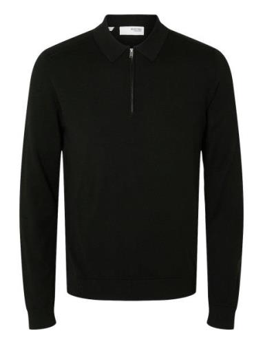 Slhberg Ls Half Zip Polo Noos Tops Knitwear Half Zip Jumpers Black Sel...