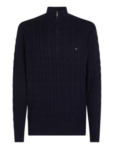 Classic Cotton Cable Zip Mock Tops Knitwear Half Zip Jumpers Navy Tomm...