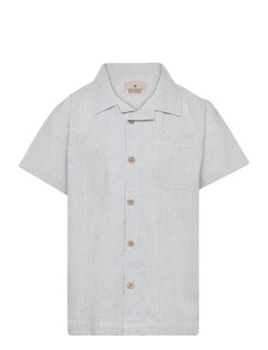 Shirt Ss Woven Stripe Tops Shirts Short-sleeved Shirts Grey Huttelihut