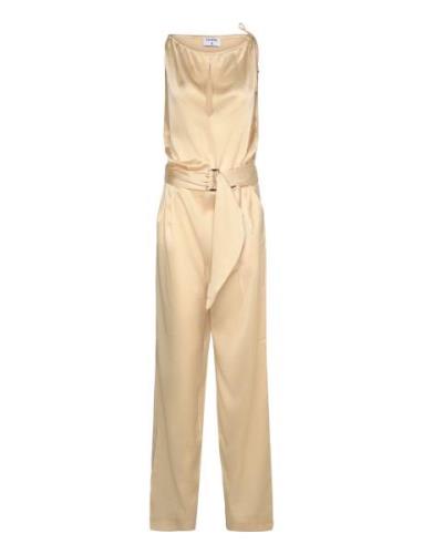 Belted Satin Jumpsuit Bottoms Jumpsuits Cream Filippa K